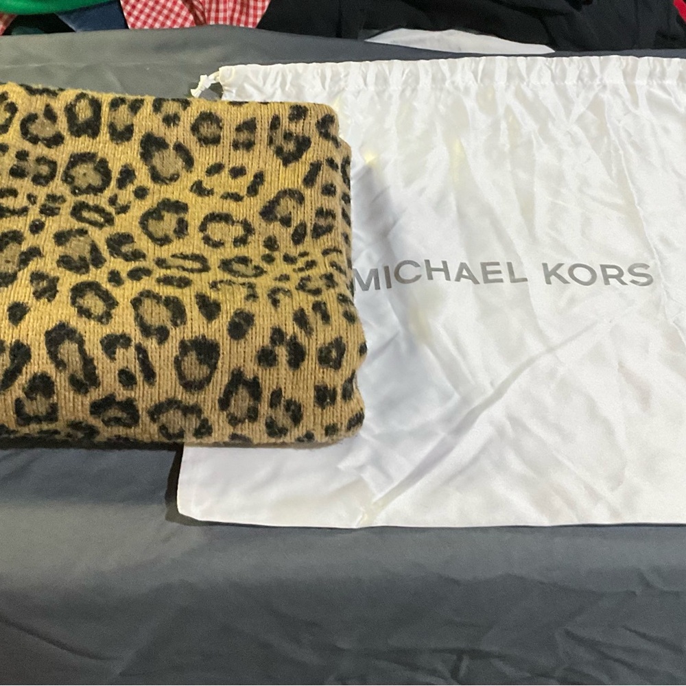 Michael Kors Black and Tan Animal Print Scarf